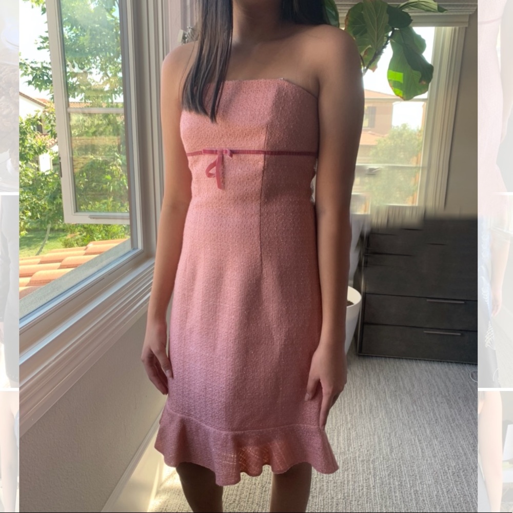 Laundry pink tweed strapless dress